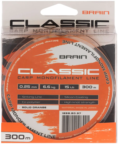 Волосінь Brain Classic Carp Line (solid orange) 300m 0.28mm 18lb 7.9kg ЛБК-2 фото