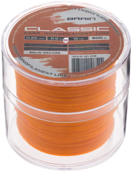 Леска Brain Classic Carp Line (solid orange) 600m 0.35mm 25lb 10.7kg ЛБК-12 фото