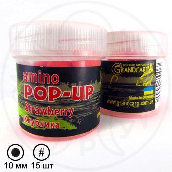 Бойли плаваючі насадочні GrandCarp POP-UPs ПОЛУНИЦЯ &Oslash;10 мм 15 шт ГК-PUP007 фото