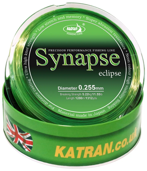 Волосінь коропова Katran Synapse Eclipse 1200m (neon-black) 0.255mm 11.55lb БР-3500.00.23 фото