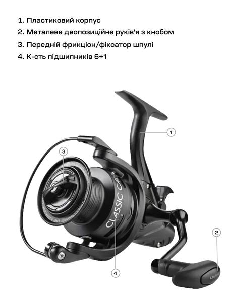 Котушка Brain Classic Carp Baitrunner 6000 4+1BB К6000-28 фото